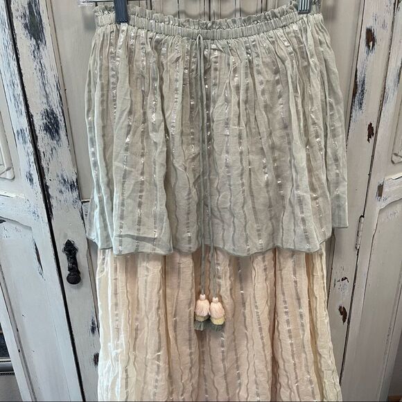 PQ Swim Golden Hour Briar Maxi Dress Swim Cover Strapless Block Tiers Pleated - Picture 8 of 15